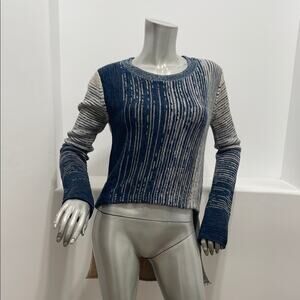 Brochu Walker  Name Brand Cut Off Striped Hi/Lo Knit Sweater